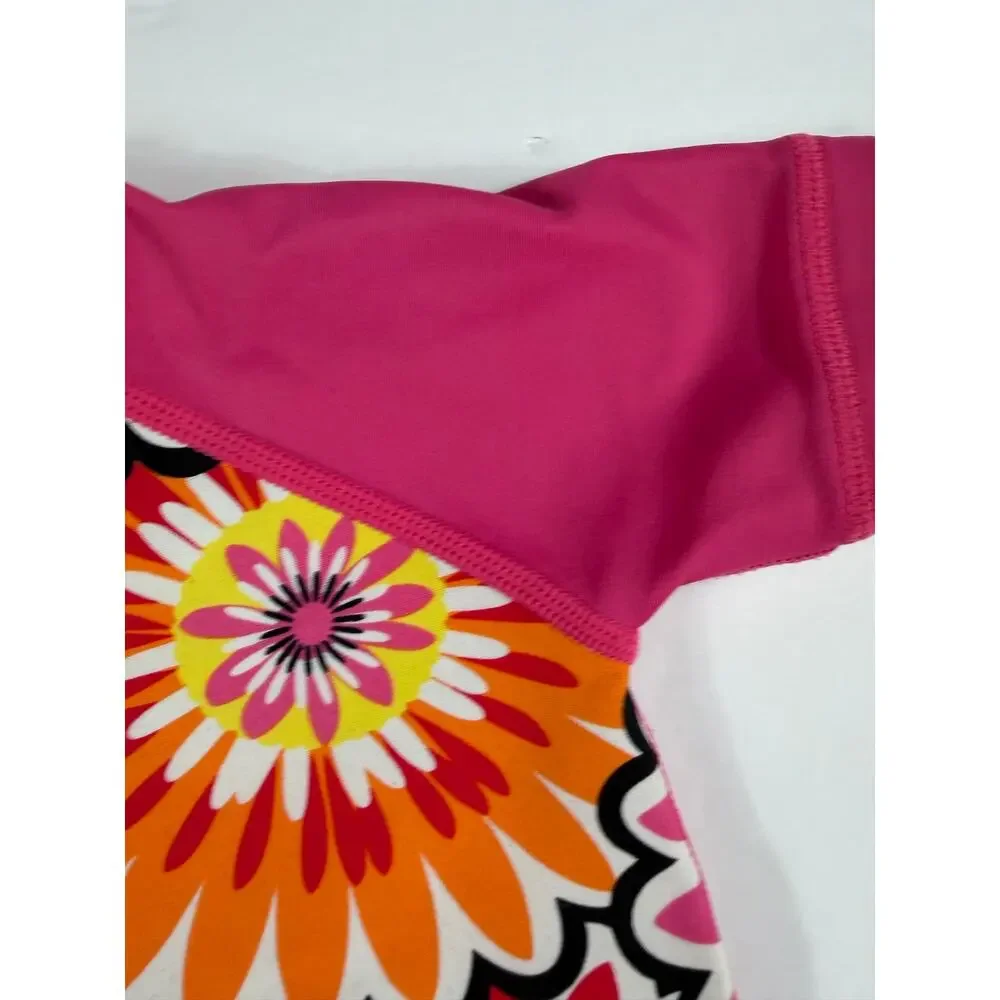 Hanna Andersson Floral Short Sleeve Zip Rash Guard Swimsuit Size 6-12 months